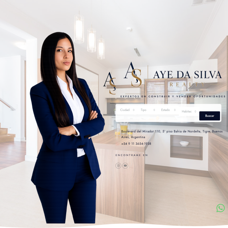 Captura del sitio web inmobiliario de Aye Da Silva Realty desarrollado por Ideas Visuales