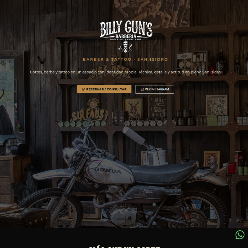 Captura del sitio web de Billy Gun's Barber & Tattoo desarrollado por Ideas Visuales