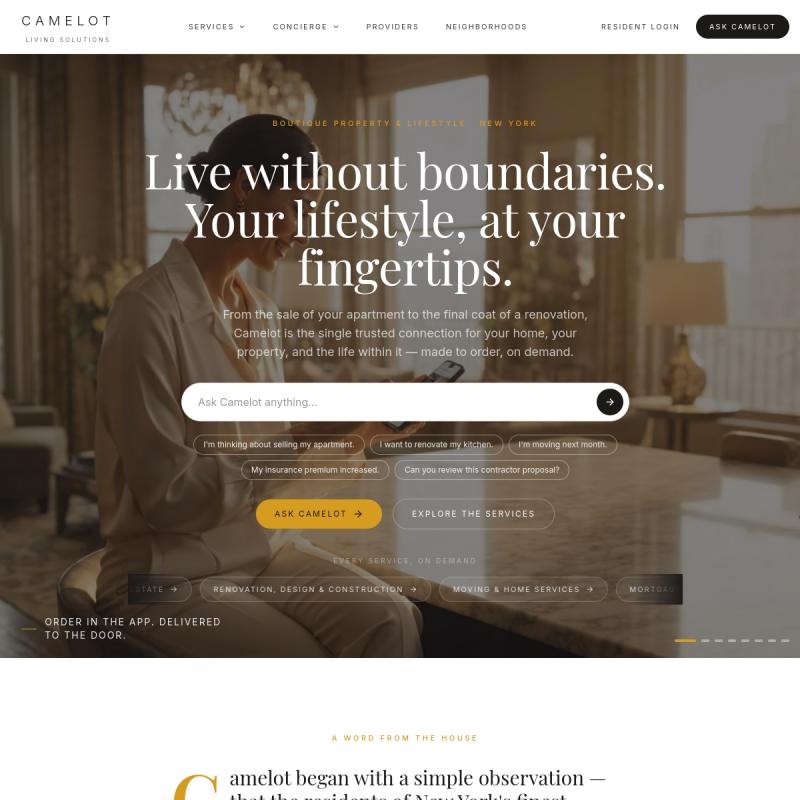 Camelot Living Solutions homepage