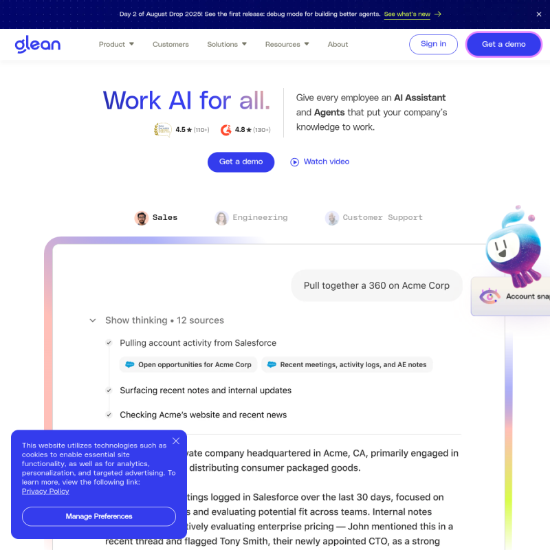 Glean Website Preview