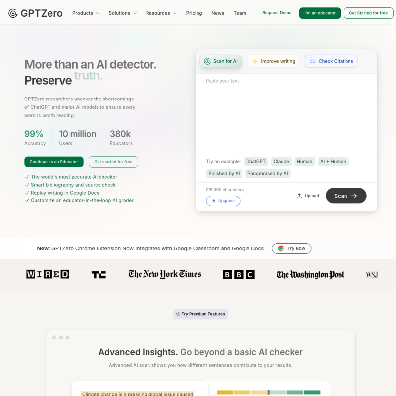 GPTZero Website Preview