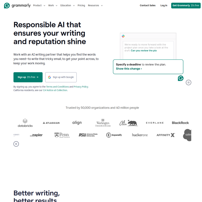Grammarly AI Humanizer Website Preview