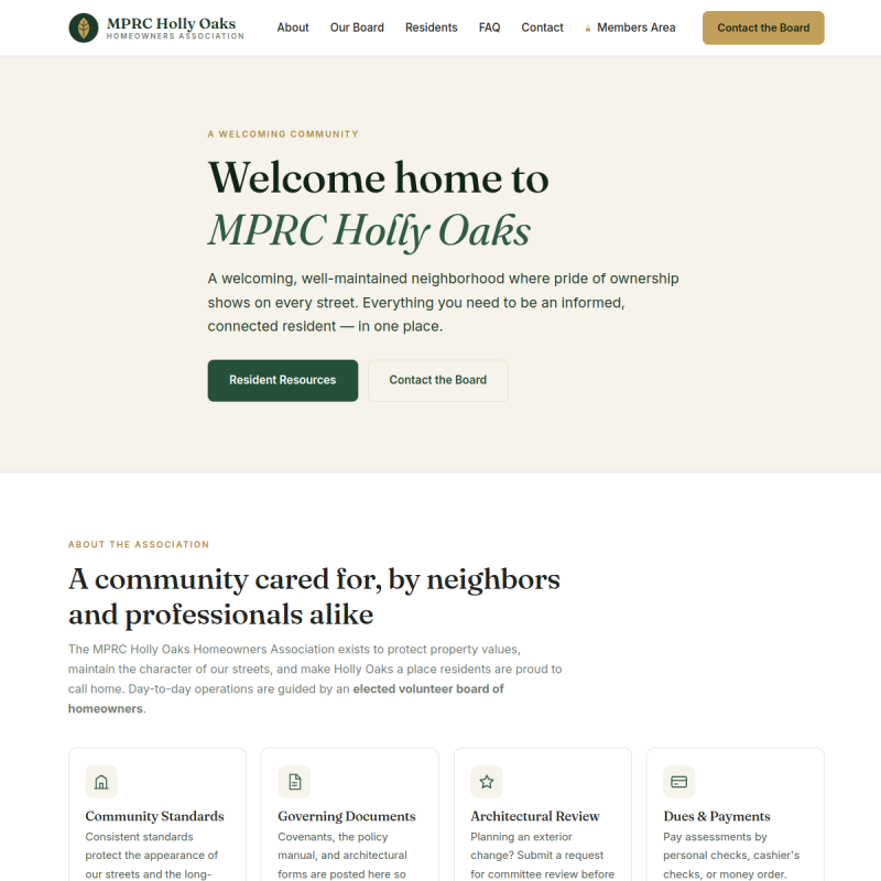 MPRC Holly Oaks HOA website preview