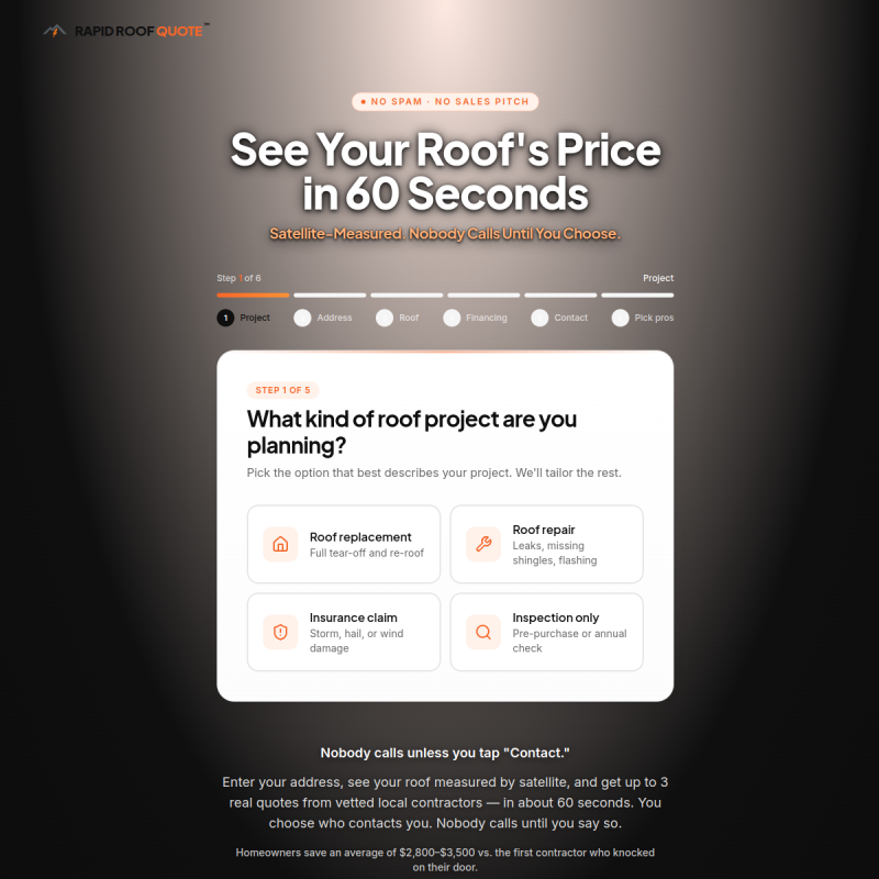 Rapid Roof Quote website preview