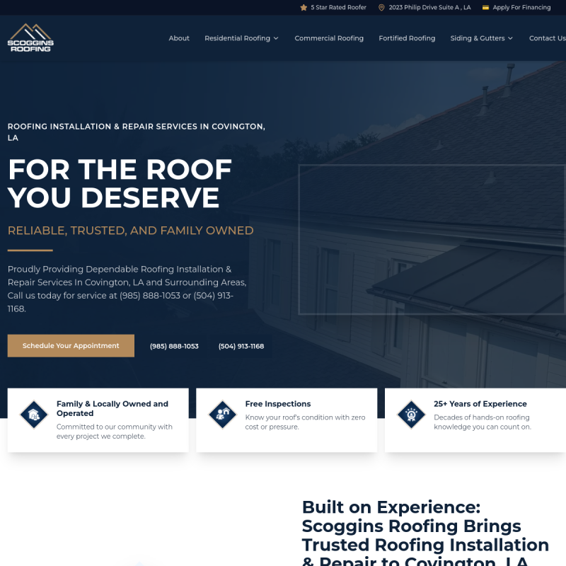 Scoggins Roofing website screenshot