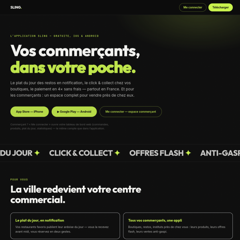 Aperçu du site SLING Marketplace