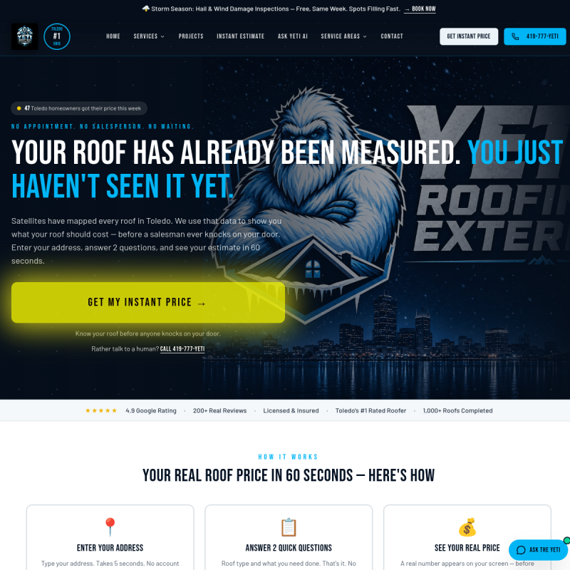 Yeti Roofing Services website preview