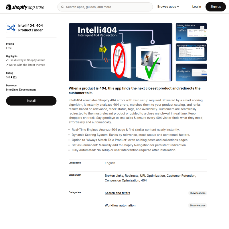 Intelli404 Shopify App Screenshot