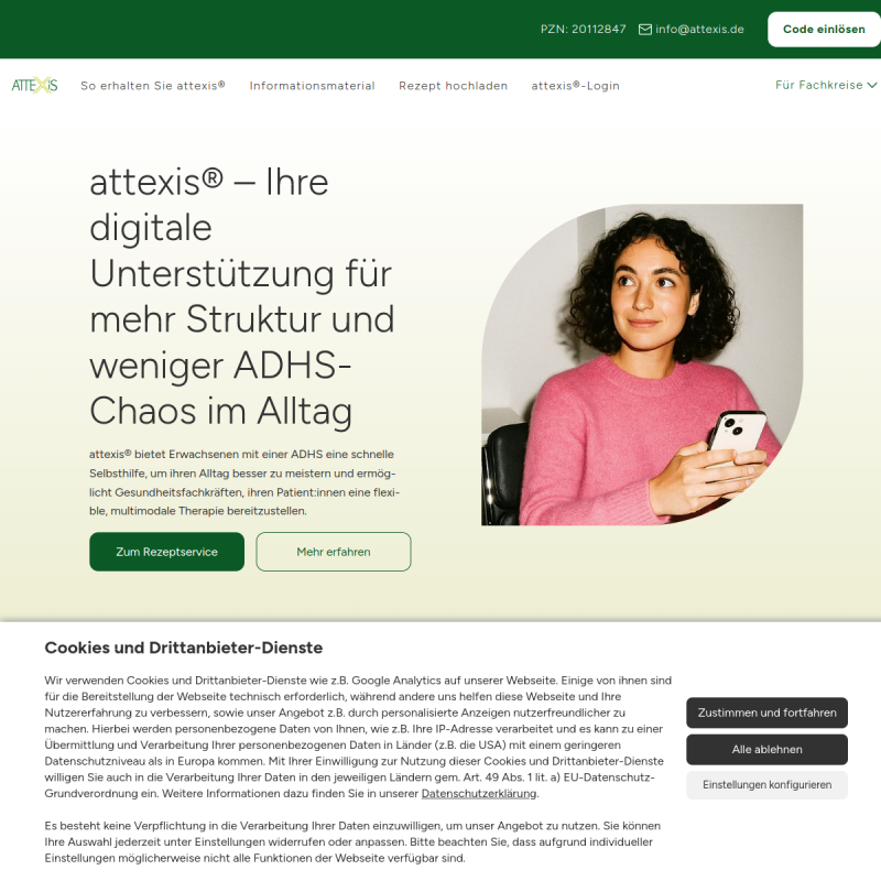 attexis - die digitale Therapie bei ADHS im Erwachsenenalter site preview