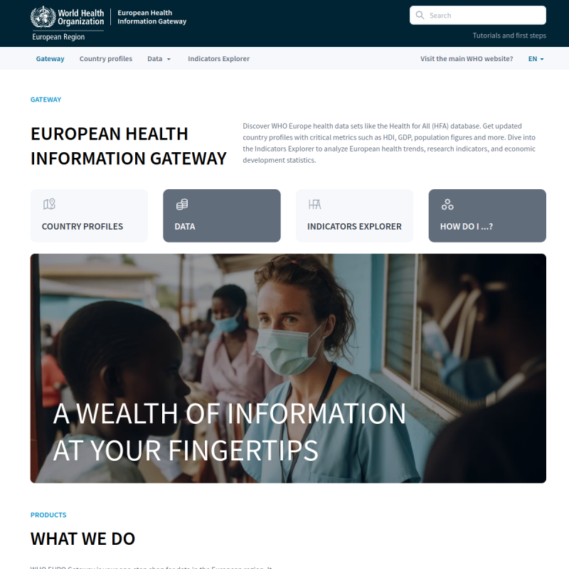 European Health Information Gateway (WHO Europe) site preview