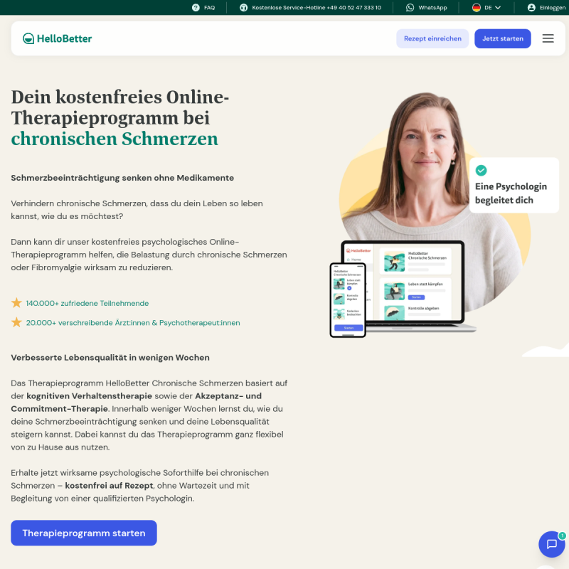 HelloBetter Chronische Schmerzen site preview