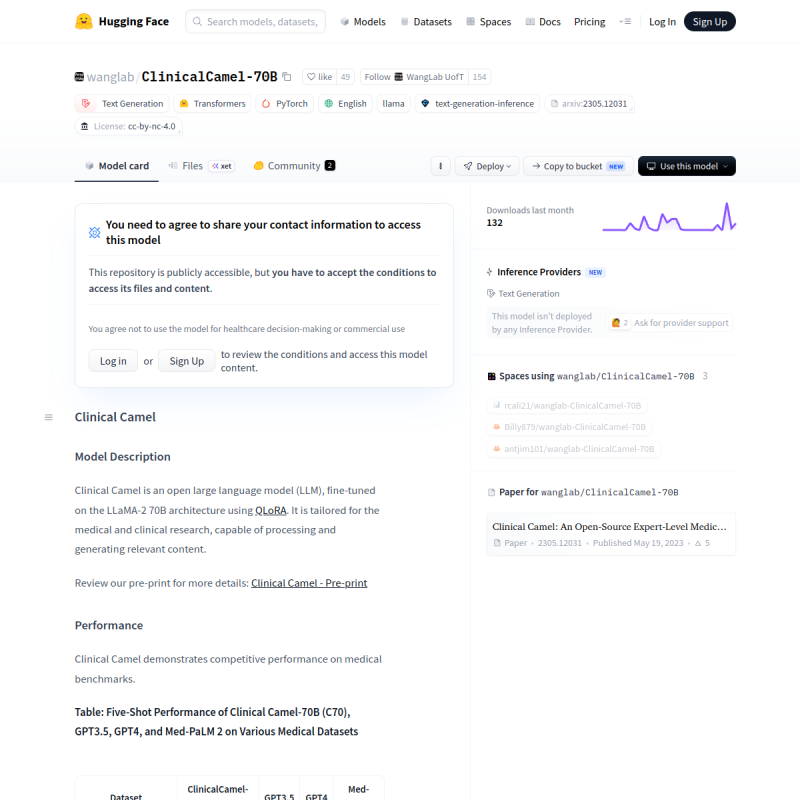 Clinical-Camel 70B site preview
