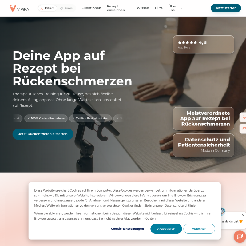 ViViRA – Therapeutisches Training bei Rückenschmerzen site preview