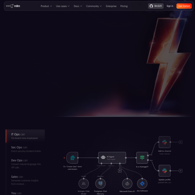 Screenshot der Homepage von n8n