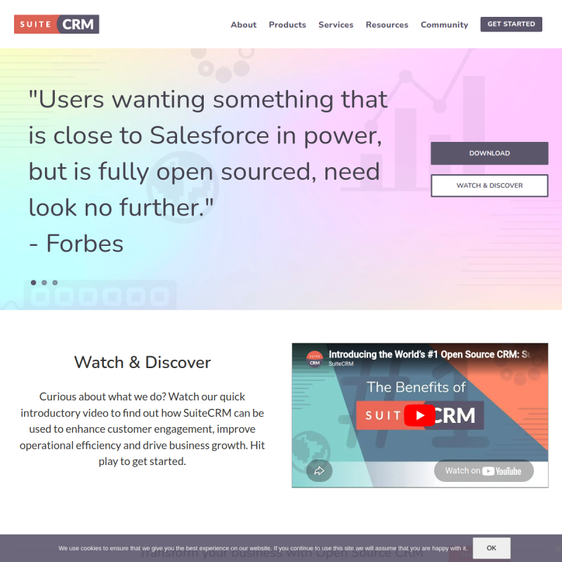 Screenshot der Homepage von SuiteCRM
