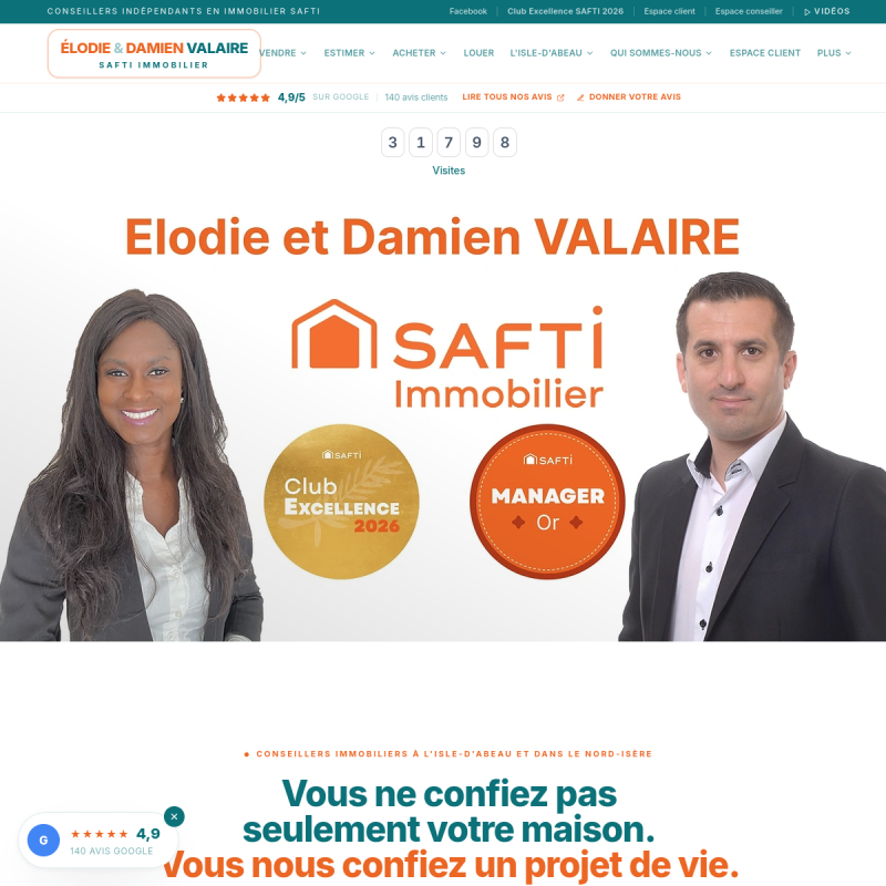 Capture du site Élodie & Damien Valaire Immobilier