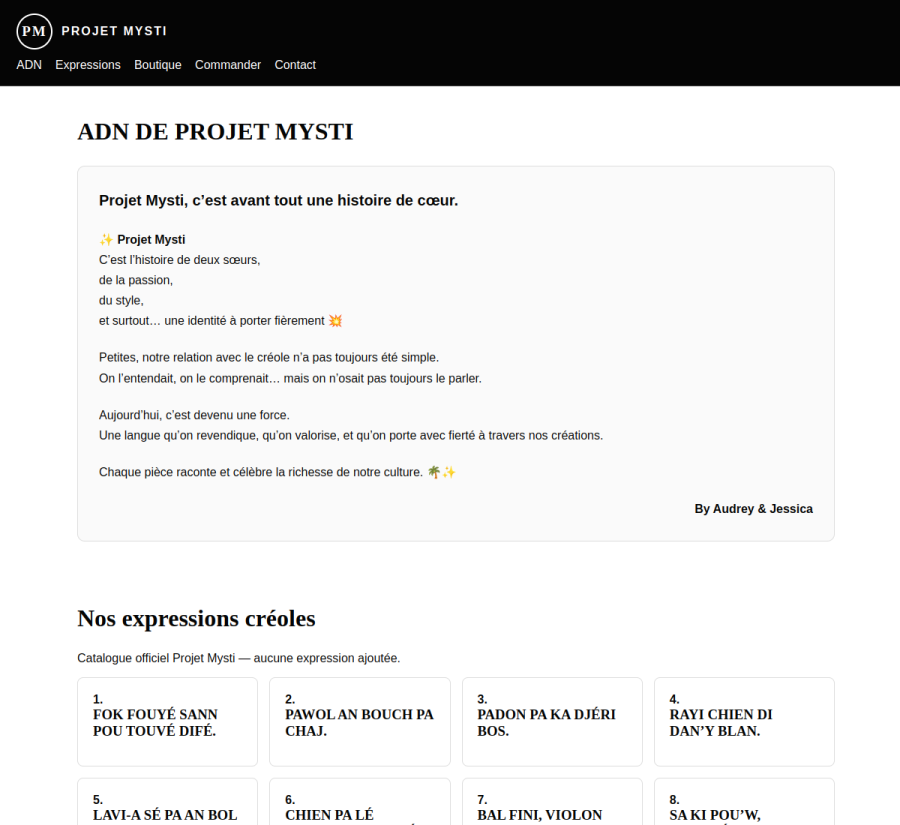Aperçu de la vitrine Projet Mysti