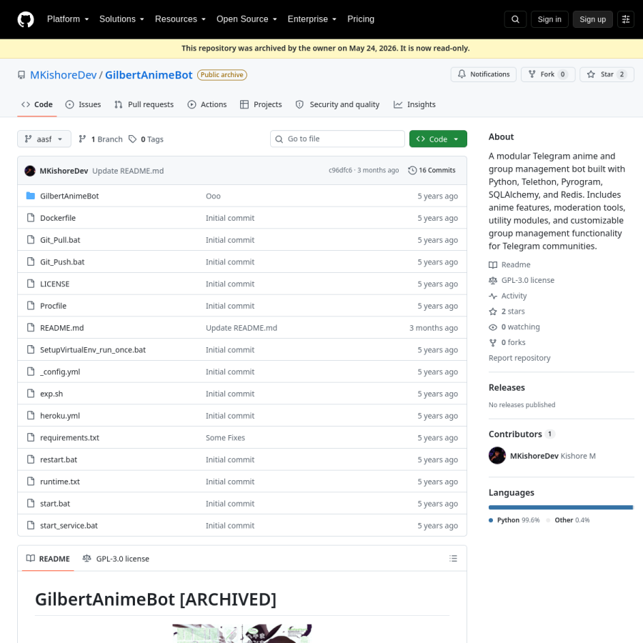 preview of GilbertAnimeBot – Telegram Anime Manager