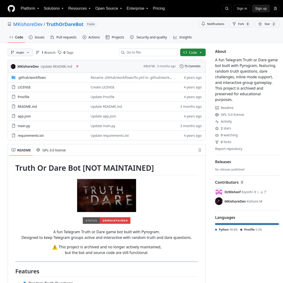 preview of TruthOrDareBot – Group Game Bot