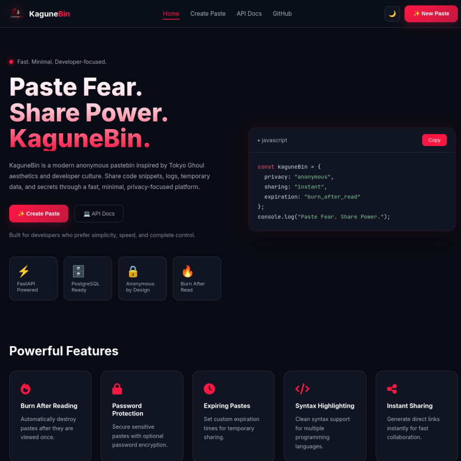 preview of KaguneBin – Encrypted Developer Pastebin