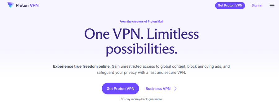 ProtonVPN dashboard