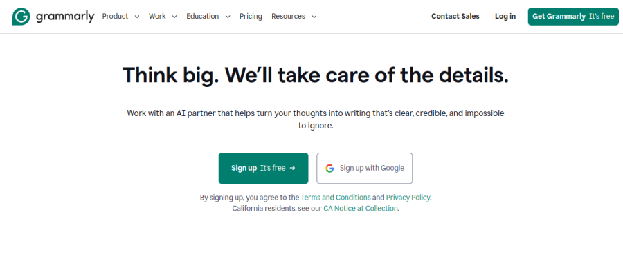 Grammarly website screenshot