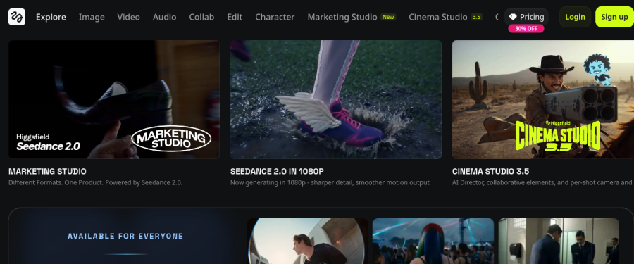 Higgsfield website screenshot