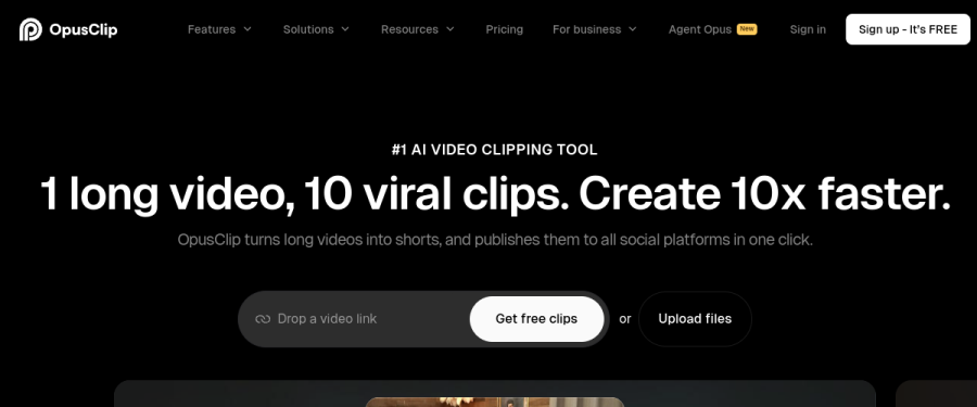 Opus Clip website screenshot