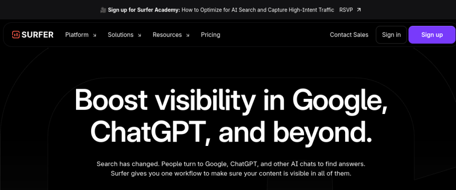 Surfer SEO website screenshot