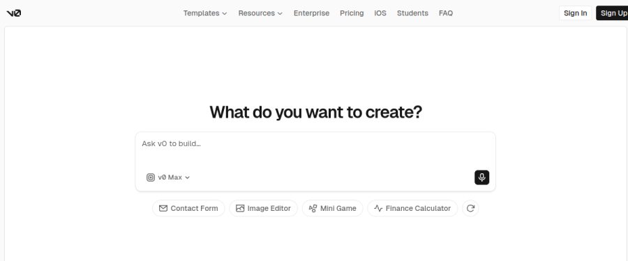 v0 by Vercel website screenshot