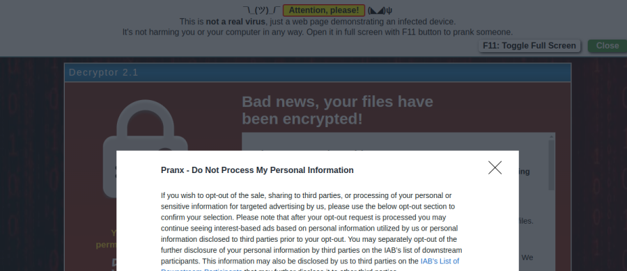 Pranx fake virus preview