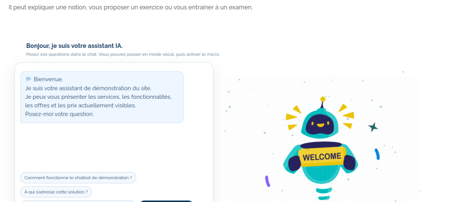 Capture du site Assistant pédagogique IA