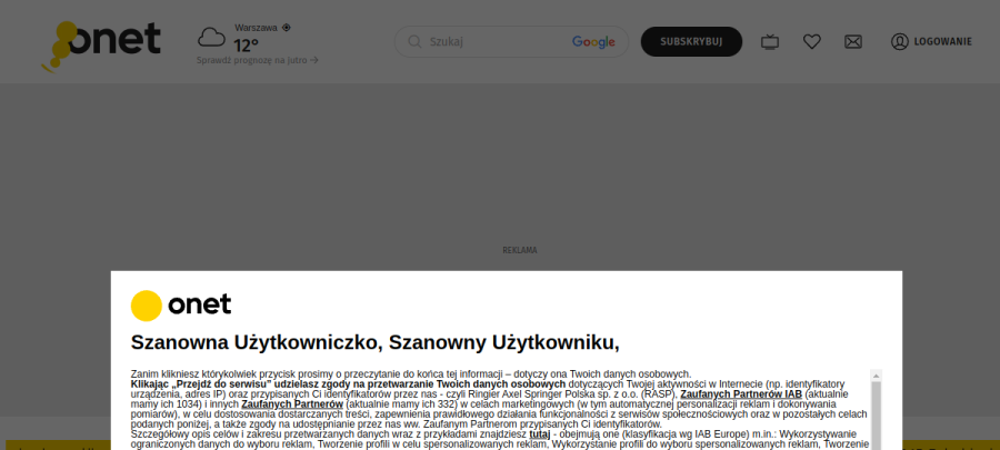 Podgląd witryny onet.pl