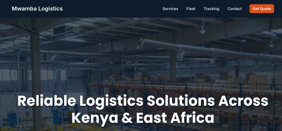 Screenshot of the Mwamba Logistics website