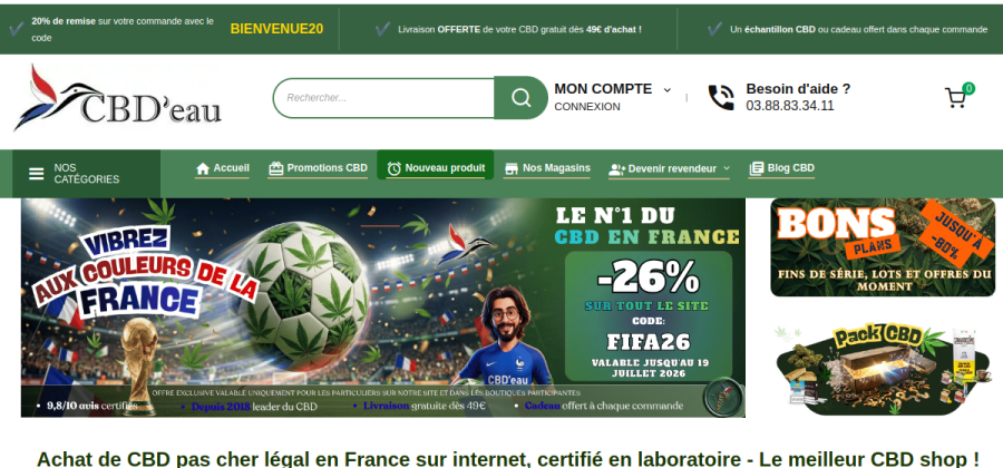 Aperçu de la page d'accueil de CBD'eau