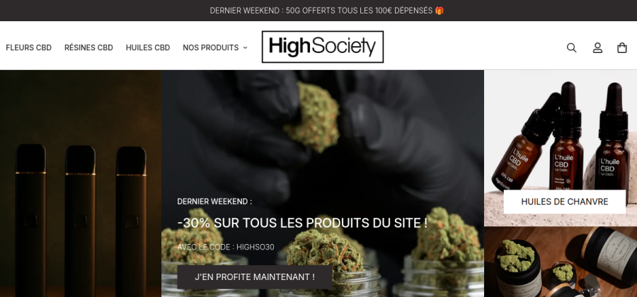 Aperçu de la page d'accueil de High Society