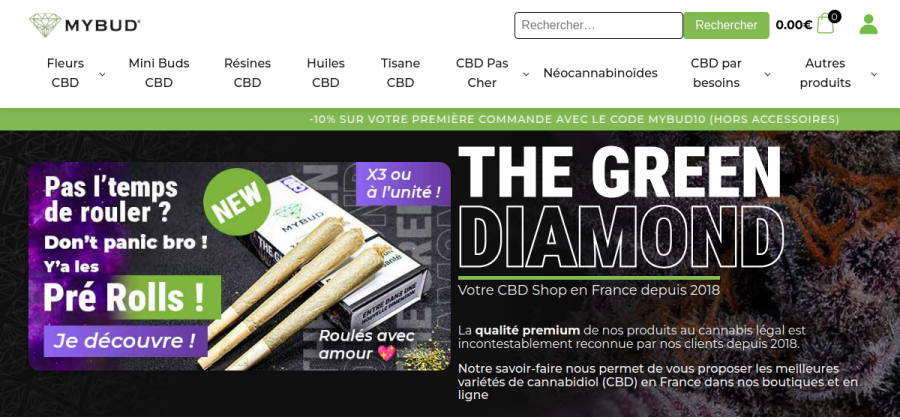 Aperçu de la page d'accueil de My Bud Shop
