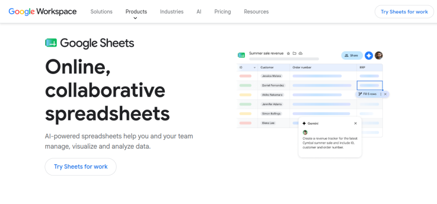 Google Sheets product screenshot