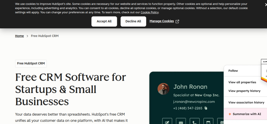 HubSpot CRM product screenshot