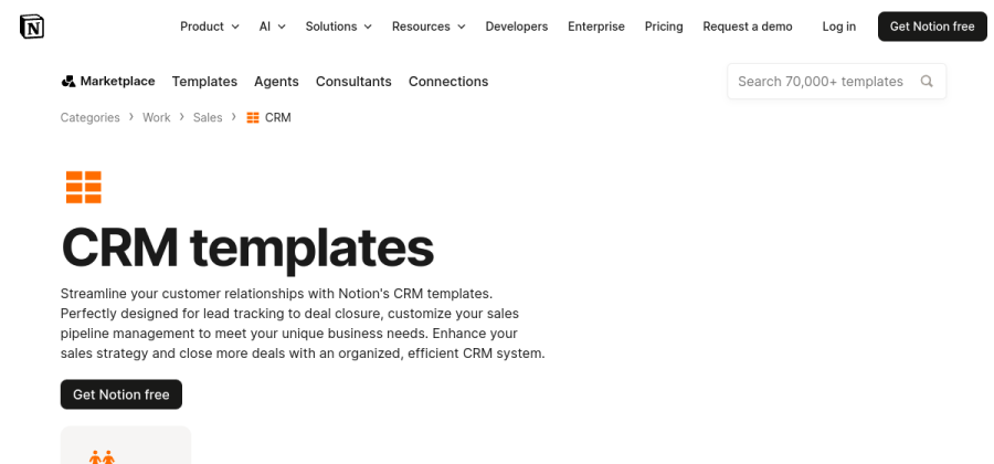 Notion CRM templates product screenshot