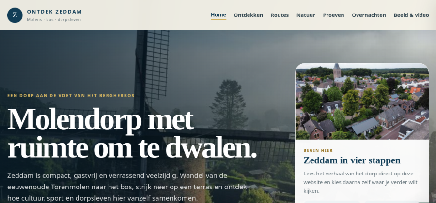 Voorbeeld van de voorpagina van OntdekZeddam.nl
