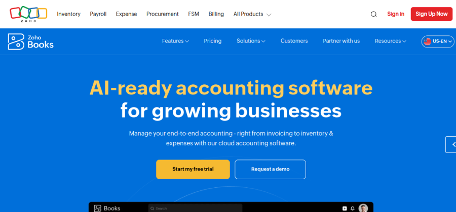 Zoho Books product screenshot