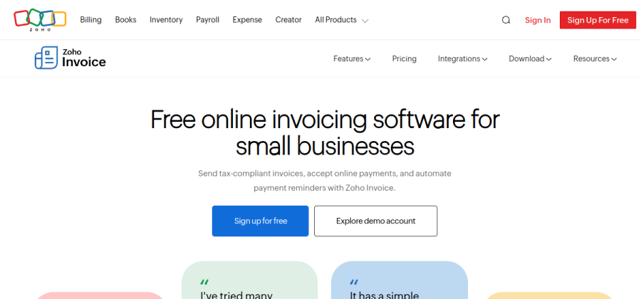 Zoho Invoice product screenshot