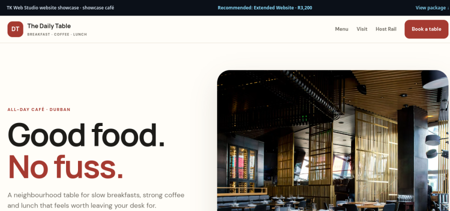 Rendered preview of The Daily Table concept website