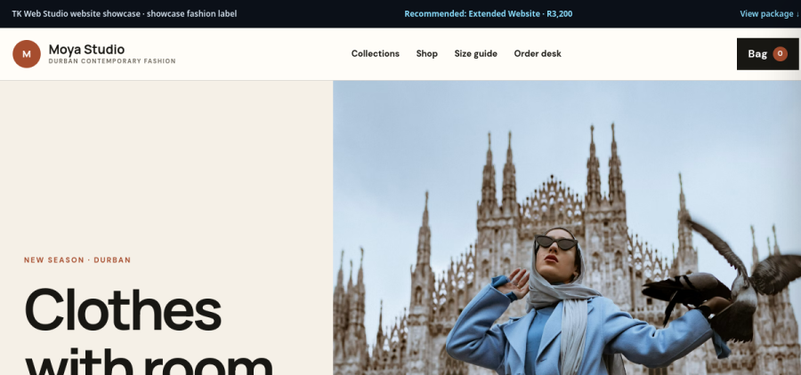 Rendered preview of the Moya Studio concept website