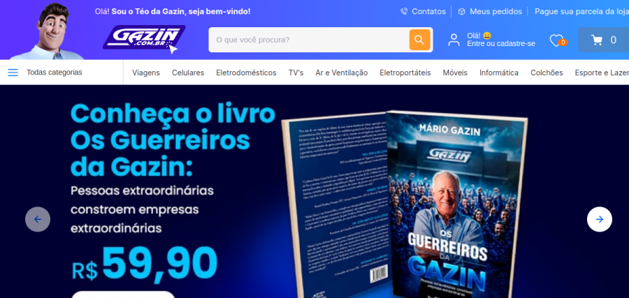 Página inicial do site Gazin
