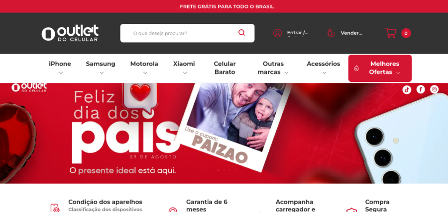 Página inicial do site Outlet do Celular