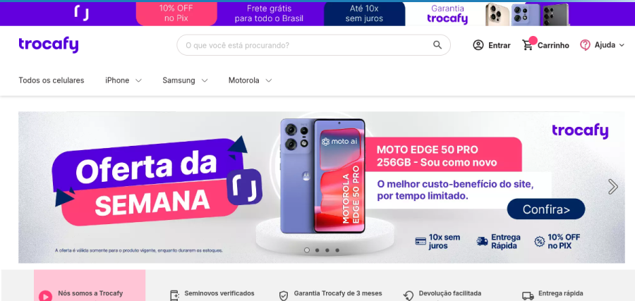 Página inicial do site Trocafy