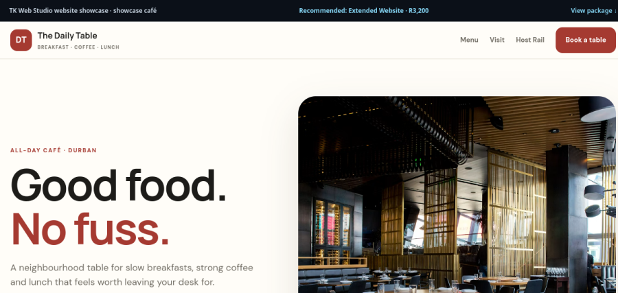 Preview of The Daily Table café demo website