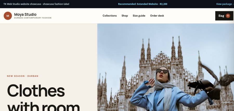 Preview of the Moya Studio fashion catalogue demo website